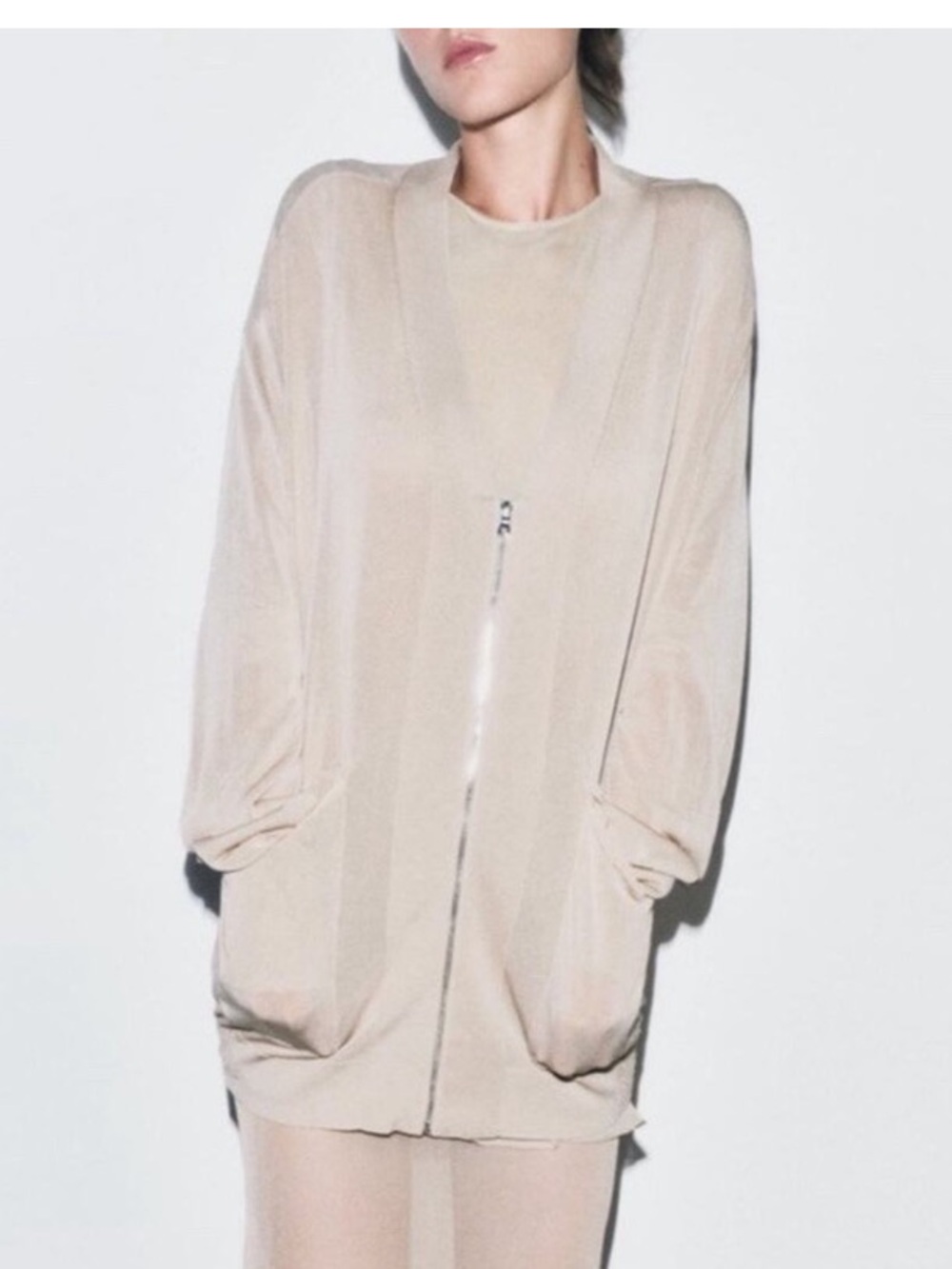 Zara Sheer Longline bomber jacket and sheer skirt — Beige/Cream